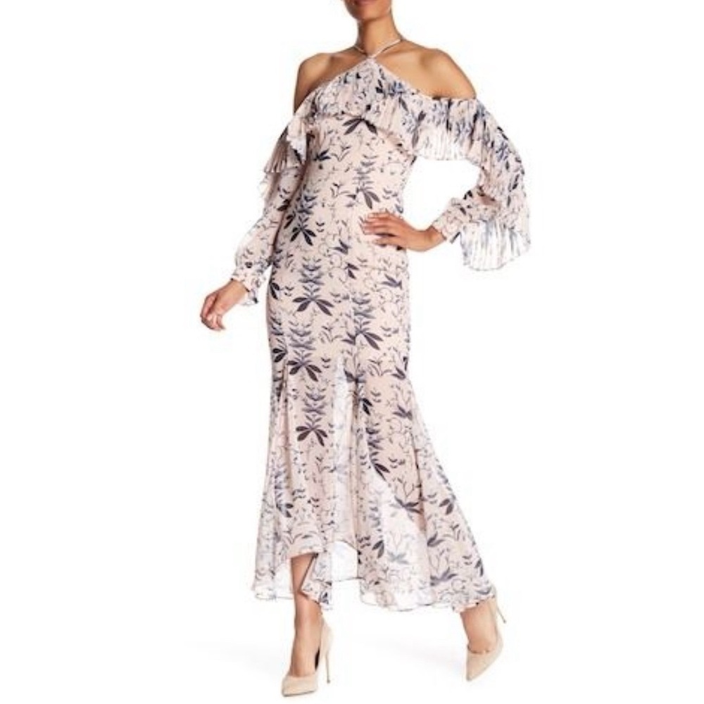 New Keepsake Long Sleeve Pleated Details Floral Maxi Dress Size S